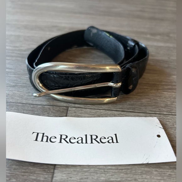 Vintage Ibel Genuine Leather Made in Italy Black Belt Silver Hardware S Luxury - Picture 3 of 13